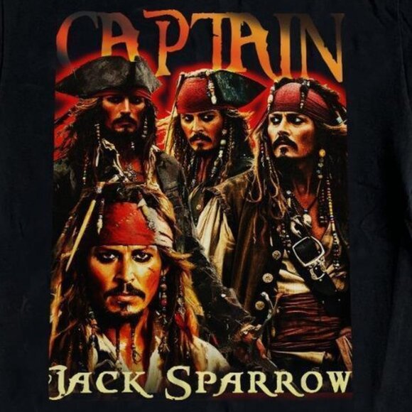 Captain Jack Sparrow T-Shirt – Hip Hop Unisex Black Graphic Tee - Picture 2 of 5